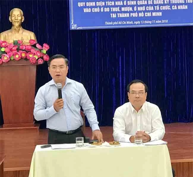 Giám đốc Sở Xây dựng TP.HCM Trần Trọng Tuấn trao đổi, trình bày các vấn đề liên quan dự thảo (ảnh LQ)