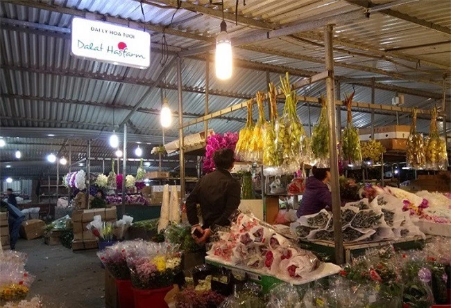 Đoàn công tác của Lâm Đồng khảo sát thị trường hoa Đà Lạt đang bán tại chợ Quảng Bạ, Hà Nội (Ảnh: Sở Công thương Lâm Đồng)