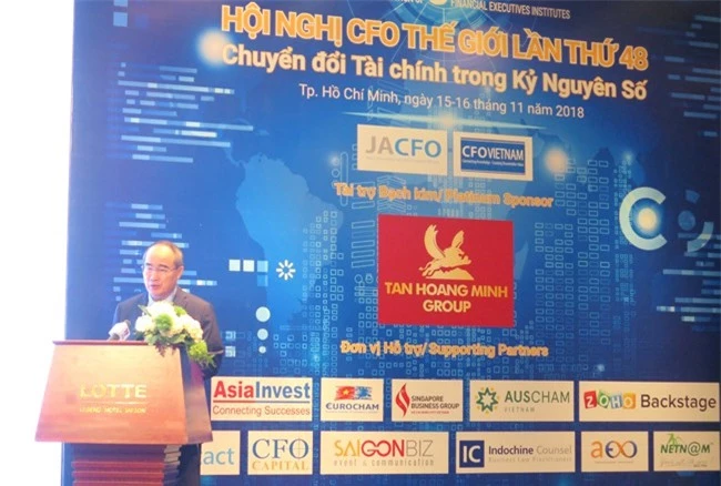 Bí thư Thành ủy TPHCM Nguyễn Thiện Nhân phát biểu tại hội nghị CFO lần thứ 48 tổ chức ở TPHCM (ảnh LK)