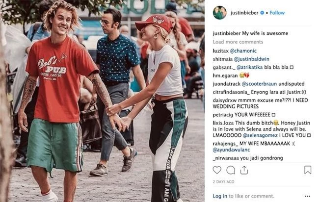 Bức ảnh được Justin cập nhật trên Instagram và nam ca sĩ đã lần đầu tiên gọi Hailey là 