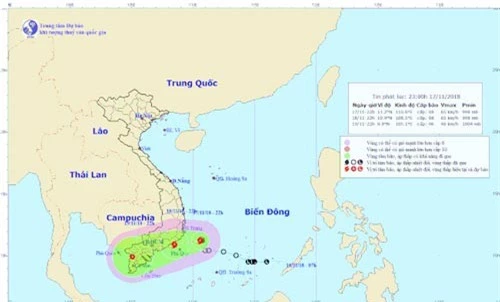 VỊ trí và đường đi của bão số 8. Ảnh: NCHFM