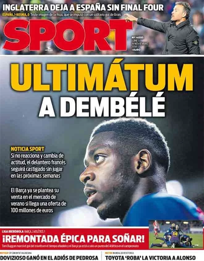 Tờ Sport khẳng định Barca đã hết kiên nhẫn với Dembele. 