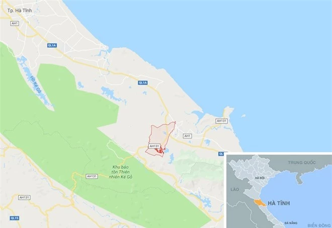 Xã Kỳ Tân, huyện Kỳ Anh (Hà Tĩnh, vòng đỏ). Ảnh: Google Maps.