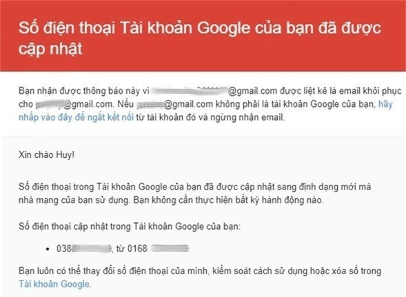 Một nội dung email tương tự, nhưng có kèm theo lời cảnh báo ở phía trên