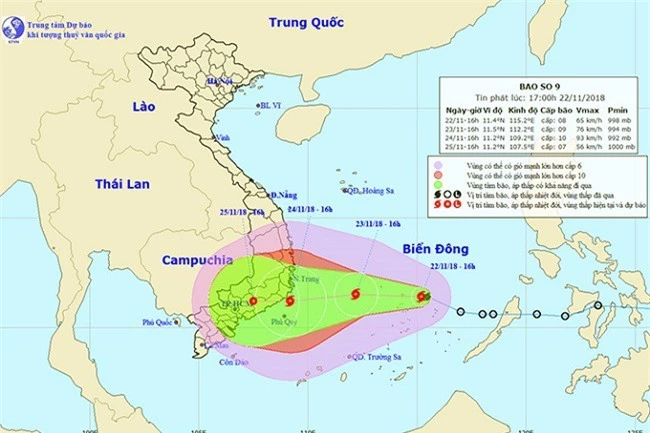 Dự báo hướng đi và vùng ảnh hưởng của bão số 9 (Ảnh: ST) 