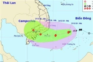 Vị trí và hướng di chuyển của bão số 9. (Ảnh: NCHMF)