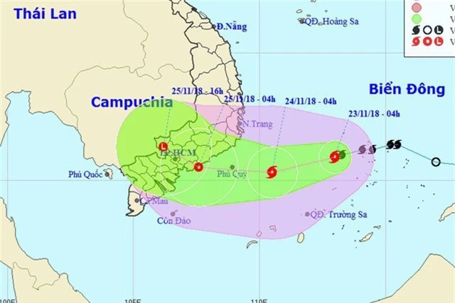 Vị trí và hướng di chuyển của bão số 9. (Ảnh: NCHMF).