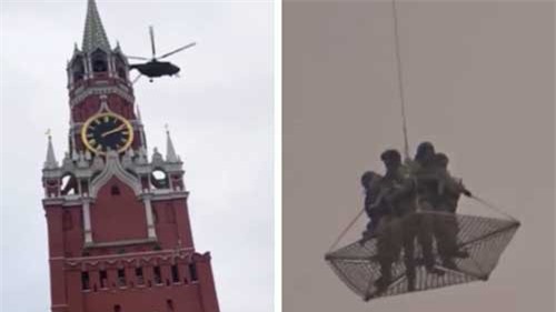 Clip: Hai trực thăng quân sự bí ẩn bay qua điện Kremlin
