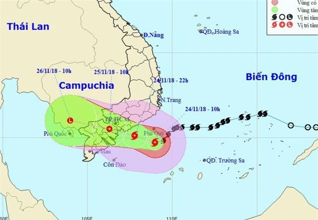 Vị trí và hướng di chuyển của bão số 9