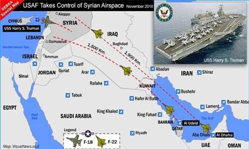 Không lực Mỹ kiểm soát bầu trời Syria, thay Israel tấn công Iran