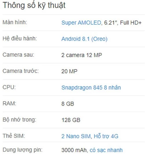 Cấu hình Xiaomi Mi 8 Pro.