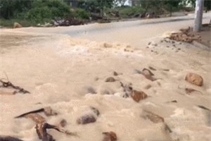 Clip: Mưa lớn biến đường ở Nha Trang thành 'suối đá'