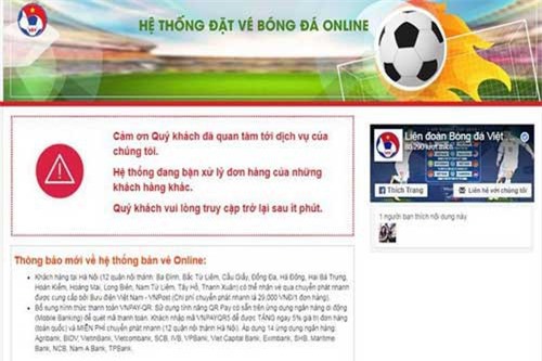 Trang web bán vé trực tuyến của VFF “sập” ngay khi vừa mở bán