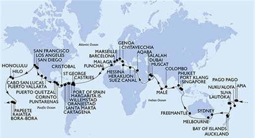Lộ trình của chuyến du hành vòng quanh thế giới