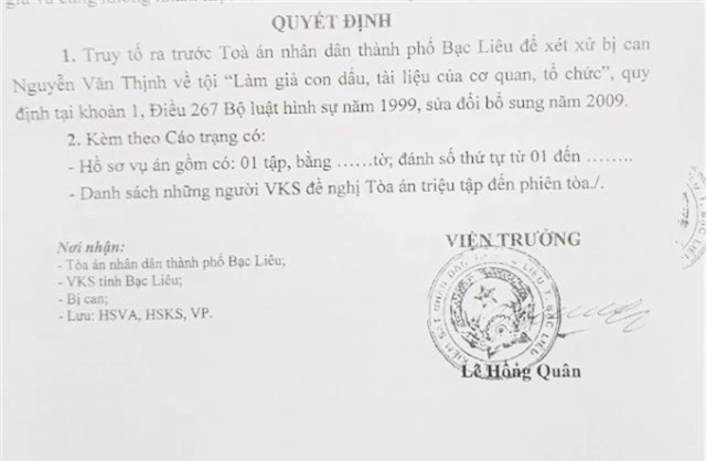 Cáo trạng truy tố Nguyễn Văn Thịnh.