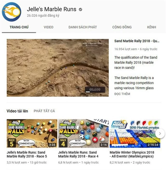 Kênh Youtube “Jelle’s Marble Runs” đăng tải những video với nội dung đua bi ve thu hút lượng người xem khá lớn