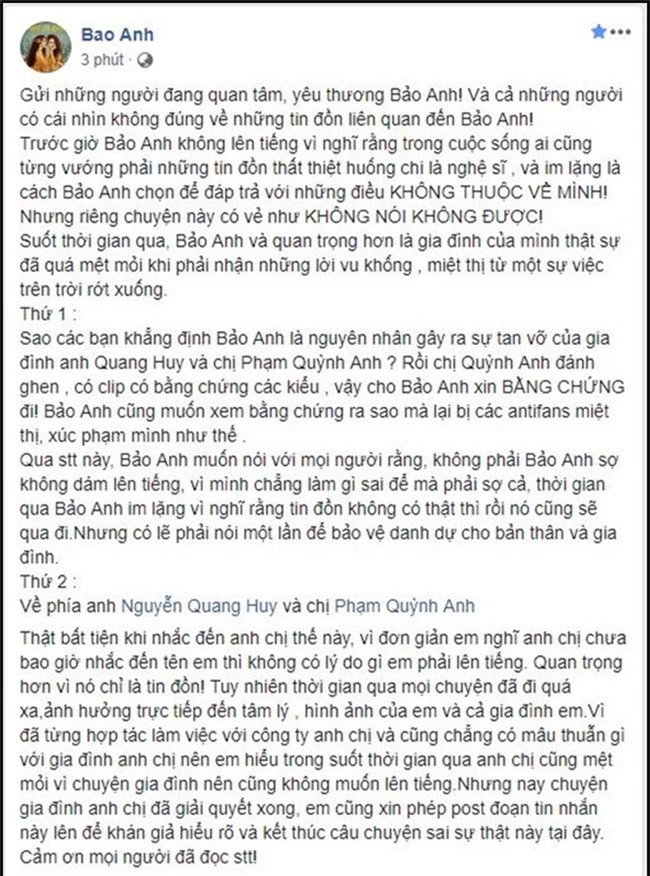 Bảo Anh công khai tin nhắn với Phạm Quỳnh Anh, chính thức lên tiếng về lời đồn bị vợ cũ Quang Huy đánh ghen - Ảnh 2.