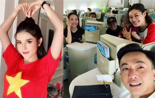 Cường Đô La dắt tay bạn gái ra Hà Nội, hòa cùng dàn mỹ nhân Vbiz lên sân Mỹ Đình cổ vũ bóng đá