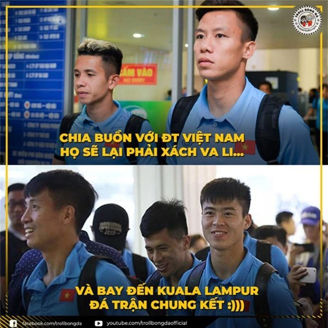 Thắng trận, đội tuyển Việt Nam sẽ phải xách vali... đi đá trận chung kết (Ảnh: Troll bóng đá)