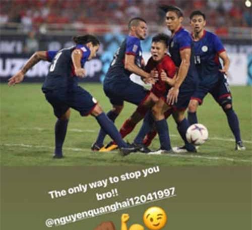 Đối thủ Philippines gửi ảnh độc tôn vinh Nguyễn Quang Hải