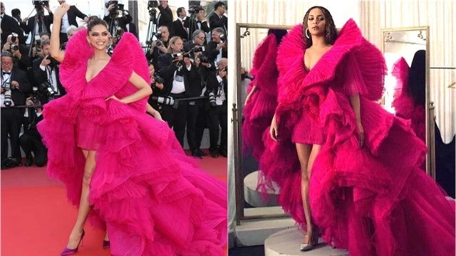 Beyonce không phải người đầu tiên mặc bộ váy lộng lẫy này mà cách đây 7 tháng, tại LHP Cannes uy tín, minh tinh Ấn Độ Deepika Padukone cũng từng chọn thiết kế tương tự