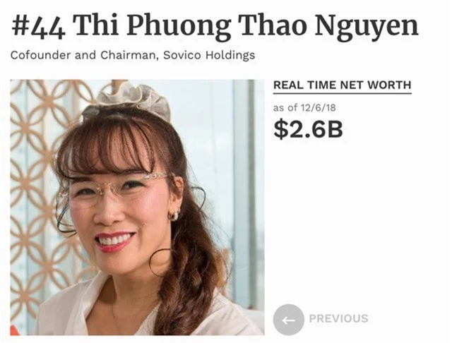 Theo xếp hạng của Forbes, bà Nguyễn Thị Phương Thảo đang xếp thứ 44 trong danh sách những phụ nữ quyền lực nhất thế giới