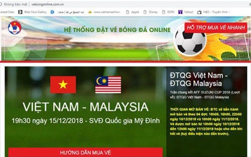 Ngừng hoạt động trang web giả mạo bán vé trận chung kết Việt Nam - Malaysia