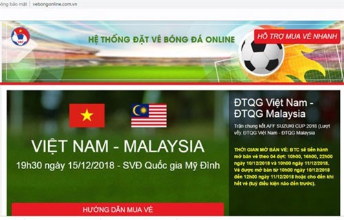 VFF mở bán vé online, người hâm mộ cẩn trọng với website bán vé giả