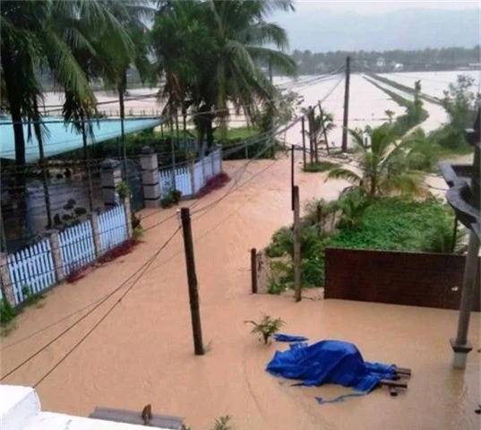 Tại huyện Hoài Ân có gần 1.200 hộ dân bị ngập nước do mưa lớn kéo dài.