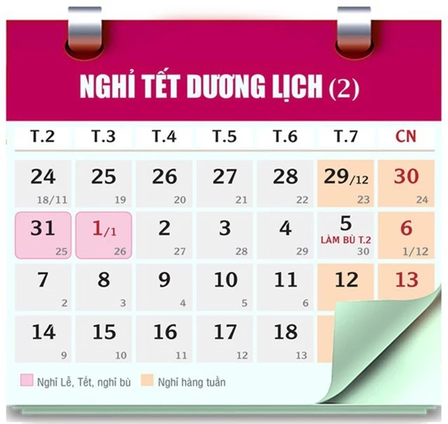 
Dịp nghỉ tết dương lịch 2019 từ 29/12/2018-01/1/2019. (Đồ hoạ: Vũ Toản).
