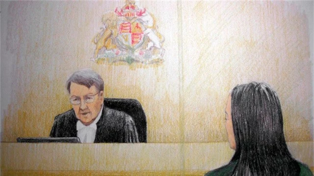  Tranh vẽ bà Mạnh dự phiên tòa tại Canada. (Ảnh: AP) 