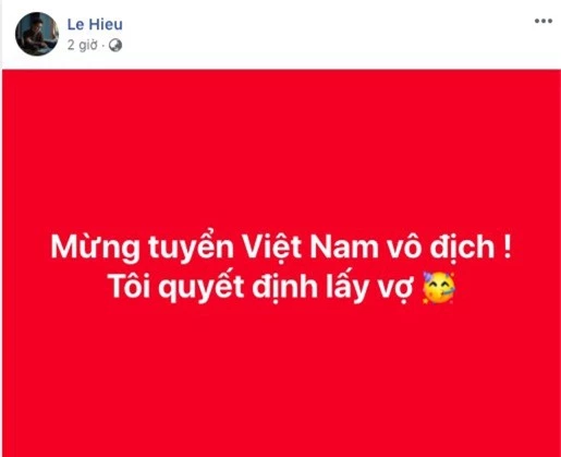 Nhân dịp đội tuyển Việt Nam vô địch, Lê Hiếu bất ngờ tuyên bố: Quyết định lấy vợ - Ảnh 1.