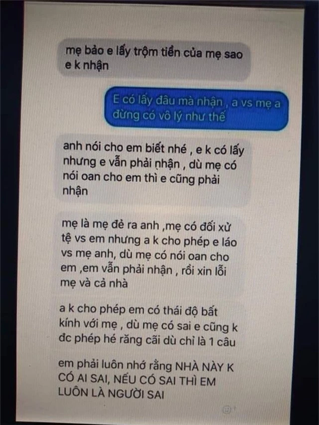 Dân mạng phẫn nộ với tin nhắn chồng ép vợ nhận ăn cắp tiền của mẹ - Ảnh 1.