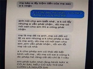 Dân mạng phẫn nộ với tin nhắn chồng ép vợ nhận ăn cắp tiền của mẹ