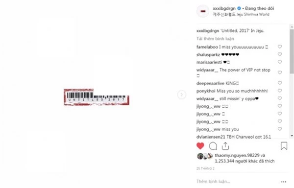 Post cuối cùng mà GD đăng trên instagram là hình ảnh quảng bá cho album Untitled, 2014 hồi đầu năm.
