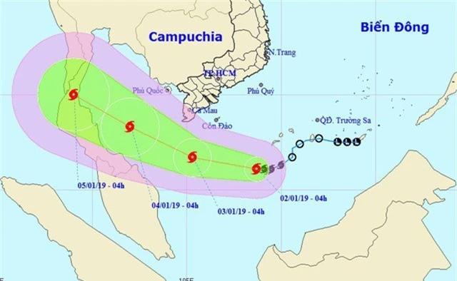 Vị trí và hướng di chuyển của bão số 1. (Ảnh: NCHMF).