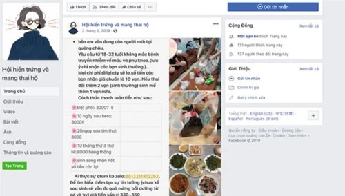 Các đối tượng ngang nhiên lập trang Facebook để tuyển người mang thai hộ.