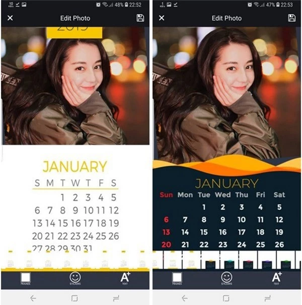2 kiểu khung lịch khác nhau dành cho tháng 1