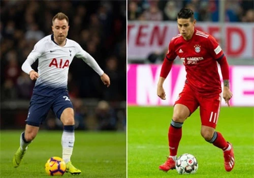 James Rodriguez (phải) và Christian Eriksen (trái)