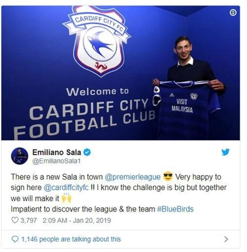 Sala hào hứng khi chính thức gia nhập Cardiff City cách đây 2 ngày