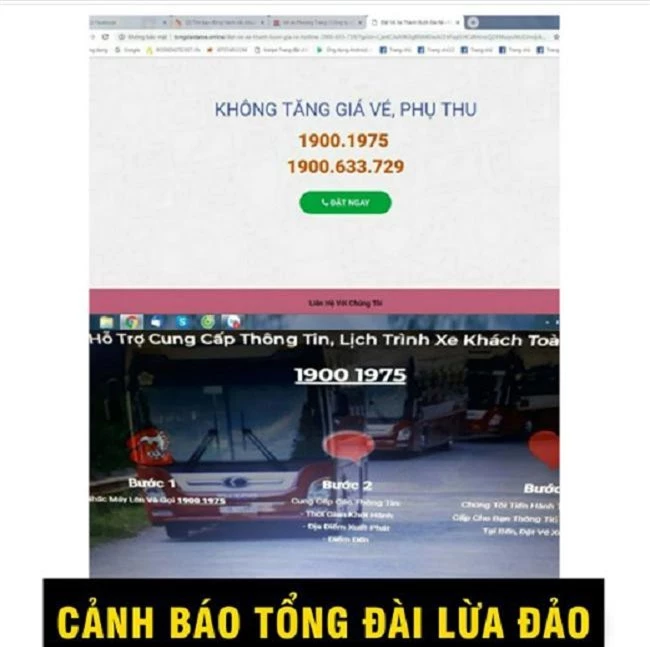 Trang website và số tổng đài giả mạo xe Thành Bưởi (Ảnh: TL)