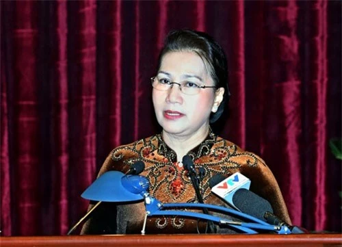 Chủ tịch Quốc hội Nguyễn Thị Kim Ngân phát biểu tại hội nghị. Ảnh VGP/Lê Sơn