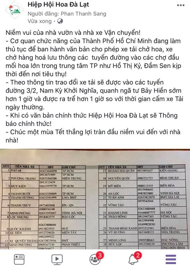 Hiệp hội hoa Đà Lạt nhanh chóng thông báo tin vui cho các hội viên (Ảnh: VH)