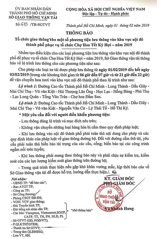 Thông báo của Sở Giao thông vận tải TP.HCM thắp thêm tia hy vọng cho mùa hoa tết của người dân Đà Lạt (Ảnh: VH)  