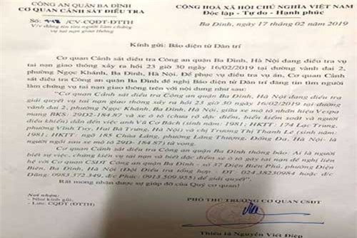 Hà Nội: Công an đề nghị người dân cùng truy tìm ôtô đâm 2 người chết rồi bỏ chạy