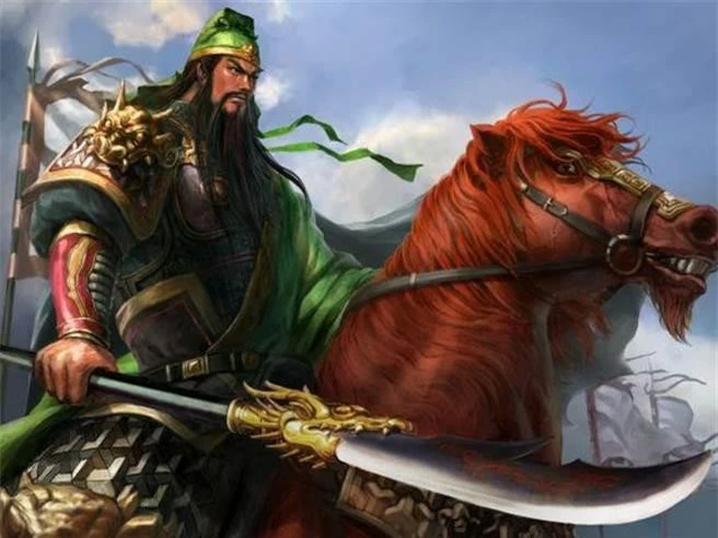 Quan Vũ cưỡi ngựa Xích Thố tay cầm Thanh Long Yển Nguyệt đao. Quan Vũ cưỡi ngựa Xích Thố tay cầm Thanh Long Yển Nguyệt đao.