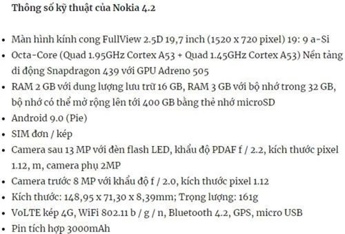 Cấu hình Nokia 4.2.