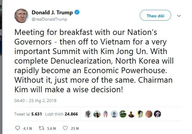 Tổng thống Trump tiết lộ mục đích cần đạt được ở Hội nghị thượng đỉnh Mỹ- Triều: Phi hạt nhân hóa hoàn toàn 