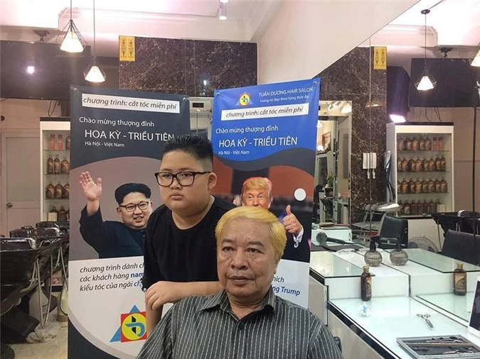 Dịch vụ cắt kiểu tóc ông Donald Trump và ông Kim Jong Un miễn phí tại Hà Nội. 