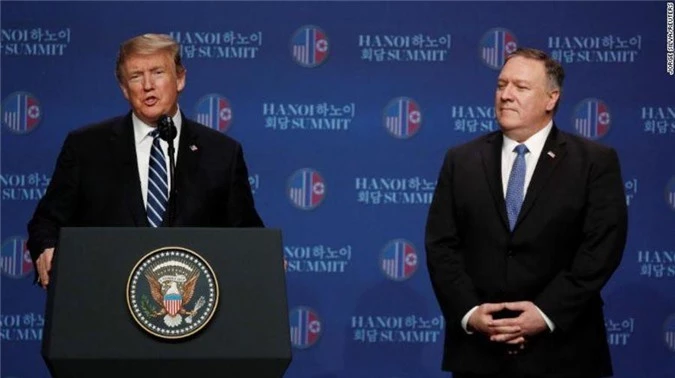 Tổng thống Mỹ Donald Trump và Ngoại trưởng Mike Pompeo tại cuộc họp báo chiều 28/02/2019. 